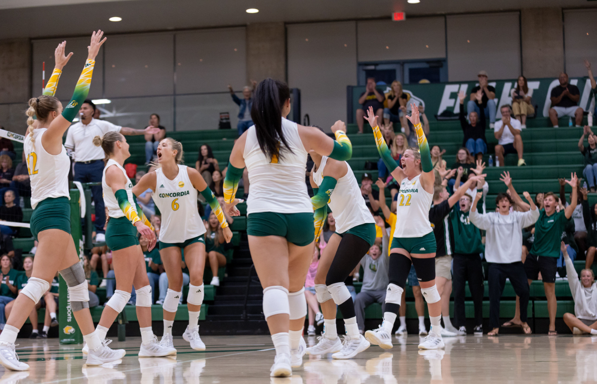 Concordia Women's volleyball taking the win over Azusa Pacific.